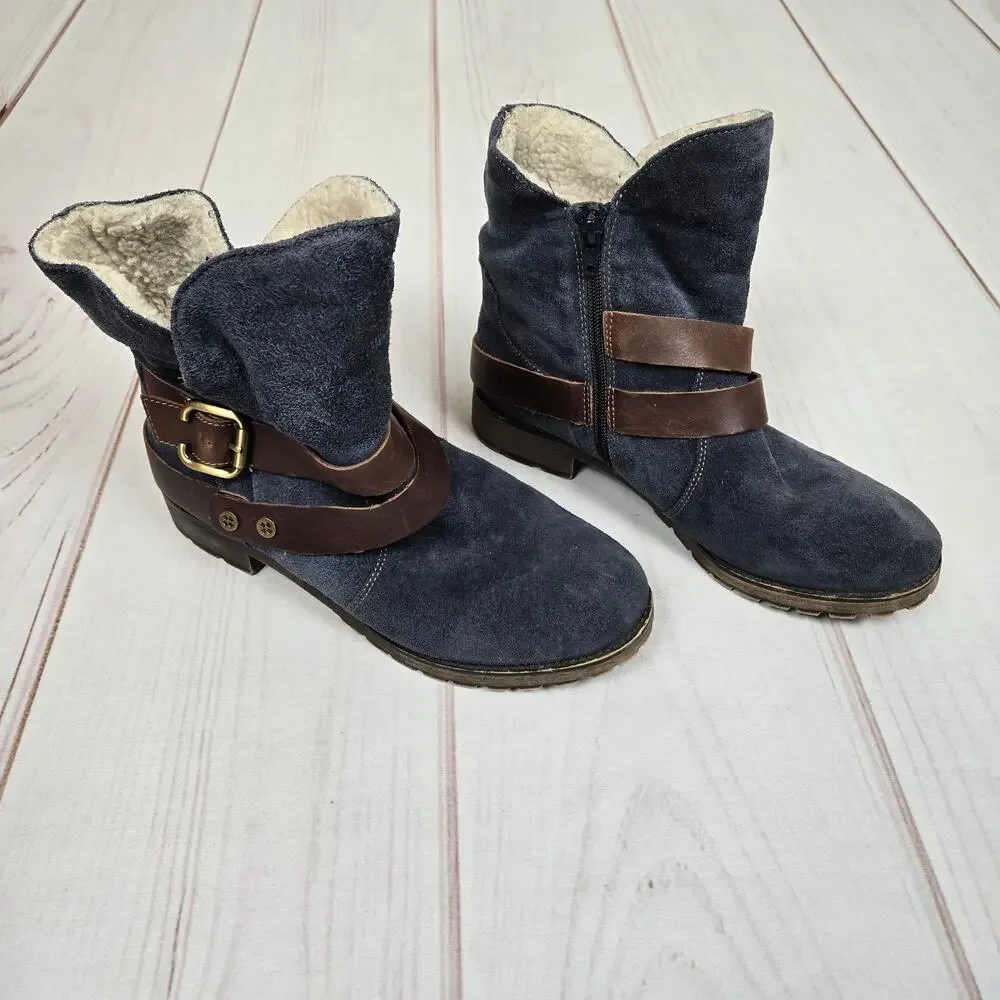 Naturalizer Talley Suede Sherpa Moto Boots Navy 8.5W